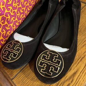Tory Burch "Coconut" Brown Suede Flats. Trending Fall 2026!